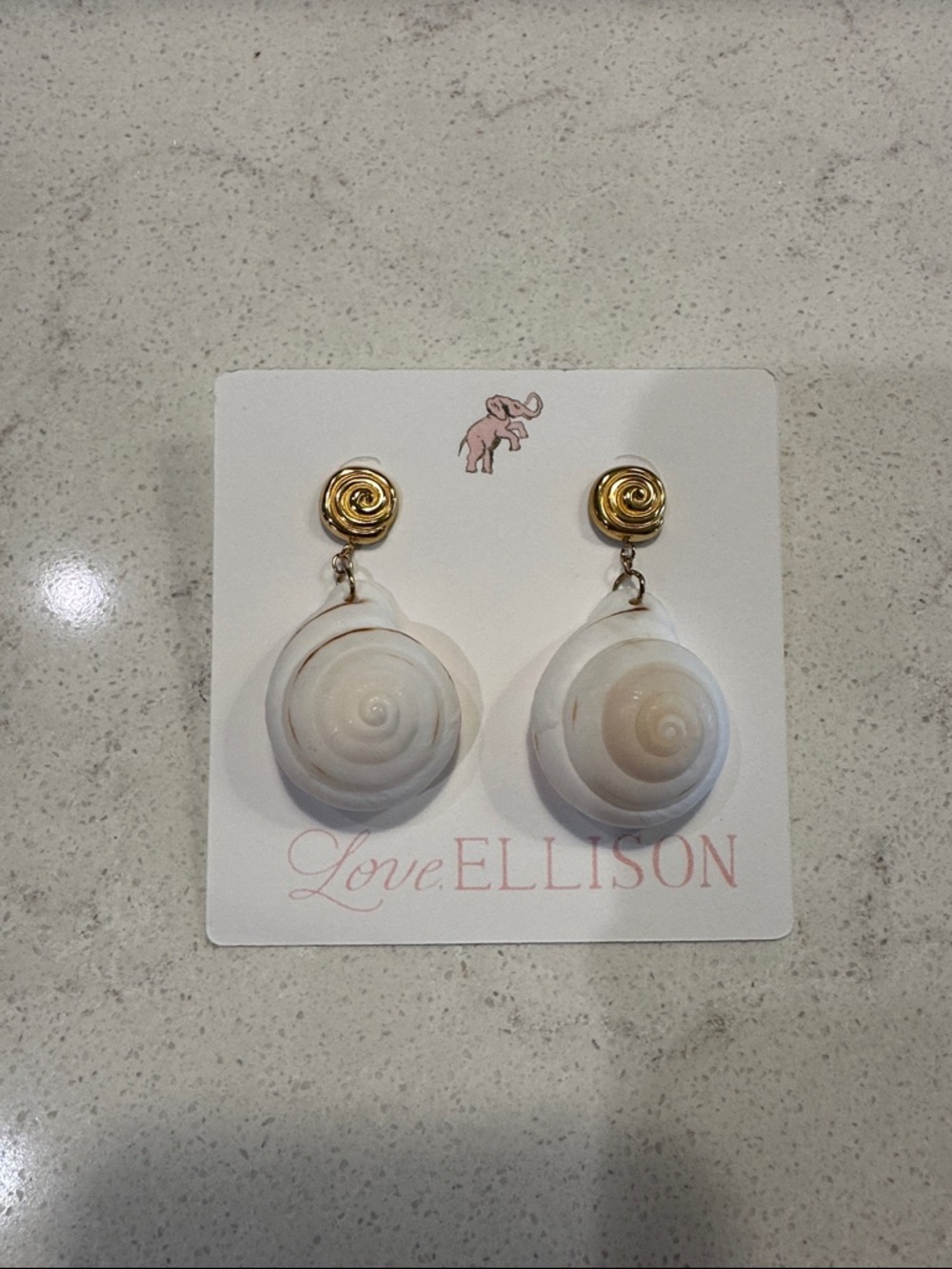 Gold-Top White Spiral Shell Drop Earrings